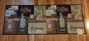 Tapestry Kitchen Rug Runner 24x60 Coffee Cups Cappuccino Espresso Carafe COFFEE
