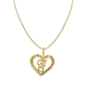 Genuine 14k Yellow Gold 0.59" Fancy Heart Initial Letter F Necklace 16" to 22" - Picture 1 of 8
