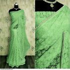 Spicy Green Sari Saree With White Pearl Work Indian Ethnic Lehenga Fabric Jaqard