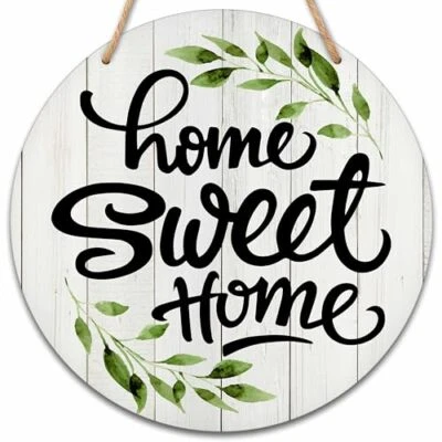 Welcome Sign for Front Door, Home Sweet Home Round Hanging Sign With Rustic - Image 1 of 4