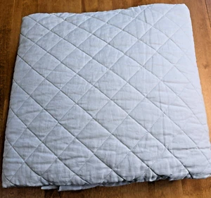 POTTERY BARN BELGIAN FLAX LINEN DIAMOND QUILT FULL/QUEEN ~ SOFT GRAY - Picture 1 of 5