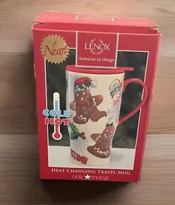 Lenox porcelain Christmas travel mug heat changing gingerbread cookies - Picture 1 of 5