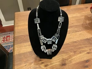 VTG Signed KH Studio Double Strand Silver Tone Clear Lucite Cube Necklace - Picture 1 of 5