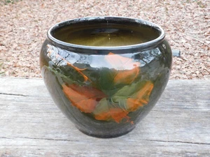 Antigua cerámica Weller Jardiniere Louwelsa de 8,5" patrón No. 100 marrón y floral - Imagen 1 de 9