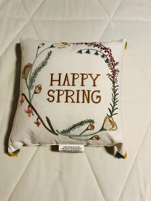 Threshold Embroidered Happy Spring Throw Toss Pillow with Tassels 18"x18" - Image 1 of 4