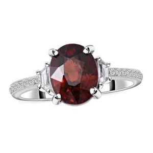 GORGEOUS!! 3.25ctw Red Zircon & White Zircon Platinum Plated Ring Size 9 - Picture 1 of 5