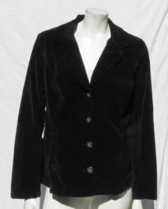 CUT LOOSE USA Damen Gr. L Schwarz Stretch Samt Knopfleiste Blazer Jacke Top - Bild 1 von 8
