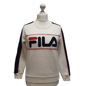 Vintage Fila Crew Sweatshirt Spell Out Pullover White Women's uk 8 eu 34 - Picture 1 of 7