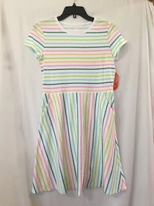 NWT Wonder Nation Multicolor Stripes Dress Girls Play pocket White sizes S,L,XXL - Picture 1 of 6