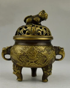 Finas estatuas antiguas de bronce chino dragón león quemador incienso incensario antiguo - Imagen 1 de 4