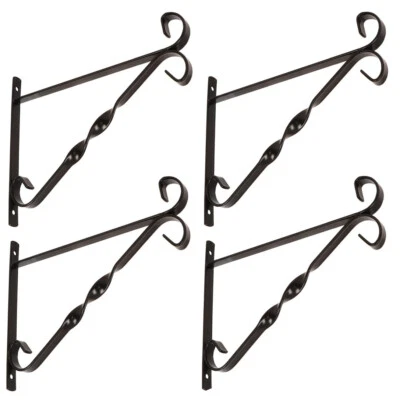 10" Hanging Basket Brackets Pack of 4 Metal Wall Mount Garden Plant Hangers - Image 1 of 4