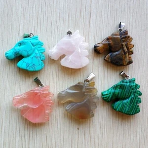 Colgantes de cabeza de caballo de piedra natural tallada mixta de 6 piezas para hacer joyas de collar - Imagen 1 de 3