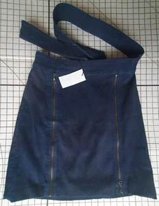 J Brand Designer Mini Skirt Fine Leather Blue Size S with Leather Belt & Zips - Picture 1 of 24