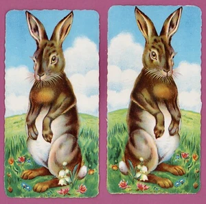 2 schöne uralte Osterhasen Oblaten, 16 x 8 cm - SCRAPS DIE CUT - Bild 1 von 1