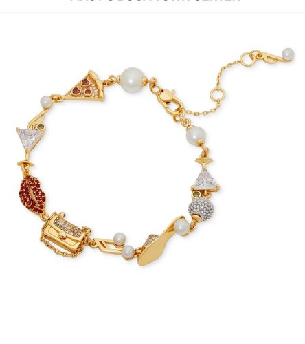 Bracciale Ciondolo Kate Spade New York Gold T Hit the Town nuovo con etichette