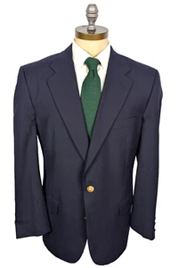 BURBERRY Navy Blue Wool Blazer Gold Knight Logo Buttons Sz 44R USA Made TRAD - Picture 1 of 7