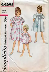 Vintage Sewing Pattern Simplicity 4496 Child's Shorty Pajamas & Duster - Picture 1 of 2