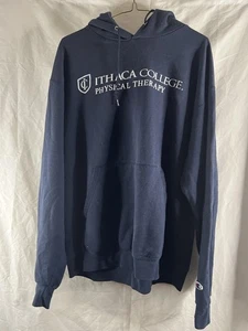Vintage Ithaca College Hoodie Mens L Navy Blue Spell Out Champion Jumper - Picture 1 of 14
