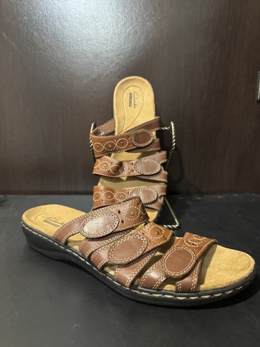 Scarpe Clarks Collection donna misura 8 sandali pelle marrone comodi slide casual