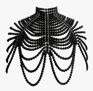 Black Pearl Body Chain Bra Fashion Shoulder Necklace Jewelry Gold Dance Party - Picture 1 of 1