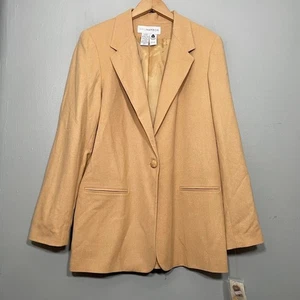 Vintage Equestrian Blazer Womens Size 12 Tall Camel Tan Wool One Button Jacket - Picture 1 of 14