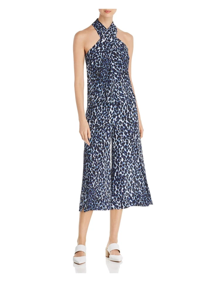 Le Gali Womens Hildy Blue Animal Print Criss-cross Front Jumpsuit L BHFO 3834