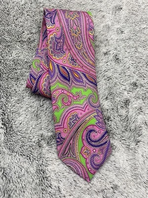 Peter Millar мужской многоцветный яркий галстук с узором пейсли 100% шелк сделано в Италии - Изображение 1 из 4