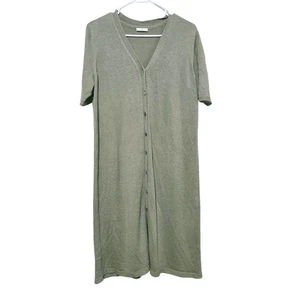 J. Jill Duster Cardigan Sweater Women's Size L Linen Long Green Button-Up Casual - Picture 1 of 5