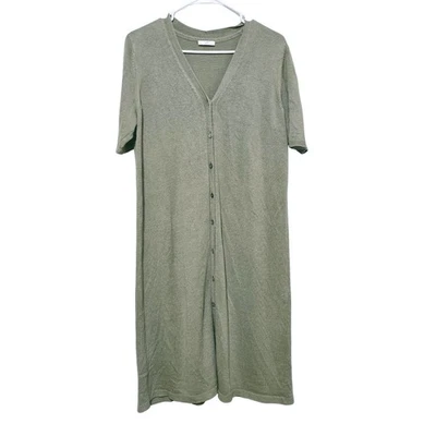 J. Jill Duster Cardigan Sweater Women's Size L Linen Long Green Button-Up Casual - Image 1 of 4