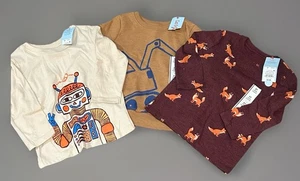 Cat & Jack LS Shirts Lot Of 3 Boys 2T Fox Bulldozer Robot - Picture 1 of 5