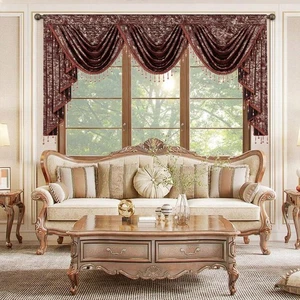 European Velvet Valance for Living Room, Burgundy Red Light Filtering Swag Cu... - Picture 1 of 7