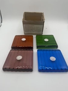 4 Vintage blau gewellte Glasplatte Keramik Scheune Untersetzer blau grün lila gelb - Bild 1 von 6