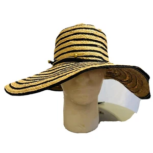 Scala women's sun hat floppy straw tan black braided trim packable - Picture 1 of 6