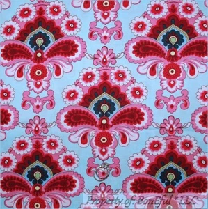 BonEful FABRIC FQ Amy Butler Pink Blue French Wallpaper Flower Damask Belle RARE - Picture 1 of 7