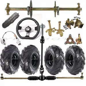 32'' Rear Axle Kits, Tires, Front Wheel, Hub, Spindle, Brake Disc for Cart Buggy - Picture 1 of 42