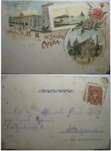 *TRIU* REGNO CARTOLINA SICILIA CATANIA UN SALUTO DA viaggiata BERGAMO 1901 - Bild 1 von 1