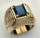 2ct Simulated Emerald Blue Sapphire Men's Wedding Ring 14k Yellow Gold Plated