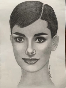 Young Audrey Hepburn Pencil Charcoal Drawing Original - Picture 1 of 10
