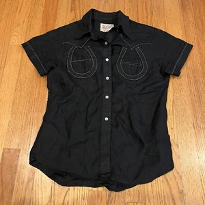 Rockmount Ranch Wear Womens M Western Shirt Pearl Snap Embroidered Black *READ* - Picture 1 of 11