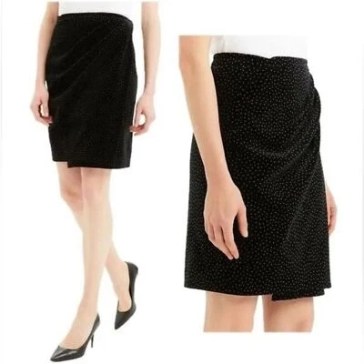 NWT Theory Pleat Wrap Skirt in Black Dot Velvet Women’s Size 8 - Image 1 of 4