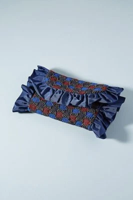 Anthropologie - Maria La Rosa - Ruffled Silk Blue Red Clutch NEW - Image 1 of 4