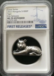 NGC MS70 FR Mongolia 2022 Lunar Tiger Zodiac Year Sculpt Zodiac Silver Coin 1oz - Picture 1 of 2