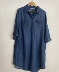 Anthology Mid Blue Chambray Denim Look Western Shirt Dress Size 18 Nwots
