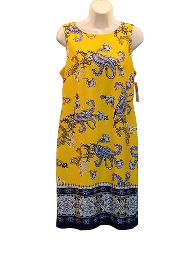 Abito donna Alyx 4 maglie giallo paisley senza maniche zip dietro bordo cambio NUOVO