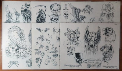 6er Set Chris Garver Traditional Vintage Tattoo Flash Sheets PA Convention 1990 - Bild 1 von 4