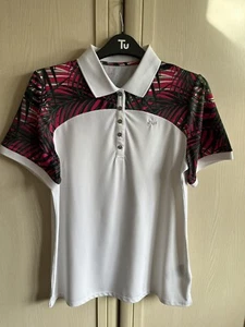 Rohnisch Ladies White & Tropical Patterned Polo Shirt/Top Size M Only worn once - Picture 1 of 4