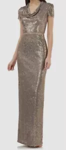 $298 JS Collections Women's Gold Sequin Cowl Neck Column Gown Dress Size 8 - Picture 1 of 2