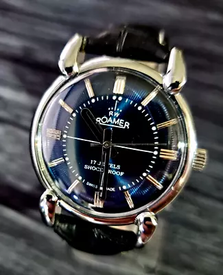 Rare Roamer Brevete Swiss Mens Mechanical Watch Blue Burst Serviced Runs Perfect - Image 1 of 4