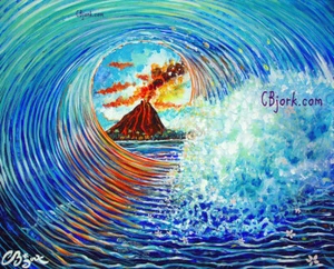CBjork  8x10 PRINT Hawaiian Island Surfing Wave Volcano Dolphin - Picture 1 of 1