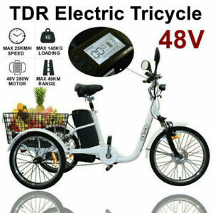 48V Electric Trike Tricycle 3 Wheeler Cycle Power Assist 250w E-Bike Lithium10Ah